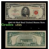 1963 $5 Red Seal United States Note Grades vf+