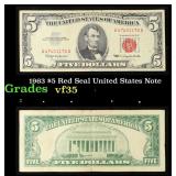 1963 $5 Red Seal United States Note Grades vf++