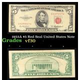 1953A $5 Red Seal United States Note Grades vf++