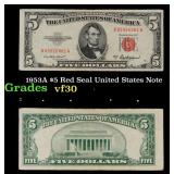 1953A $5 Red Seal United States Note Grades vf++