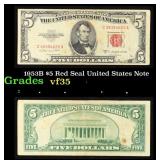 1953B $5 Red Seal United States Note Grades vf++