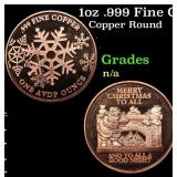 1oz .999 Fine Copper Bullion Round - Merry Christm