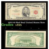 1953 $5 Red Seal United States Note Grades vf+