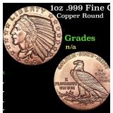 1oz .999 Fine Copper Bullion Round - Incuse Indian