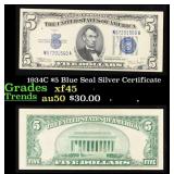 1934C $5 Blue Seal Silver Certificate Grades xf+
