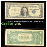 1957B $1 Blue Seal Silver Certificate Grades vf+