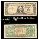 1957 $1 Blue Seal Silver Certificate Grades vf+
