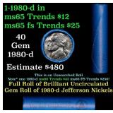BU Shotgun Jefferson 5c roll, 1980-d 40 pcs Bank $