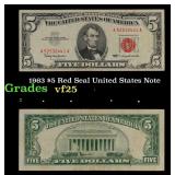 1963 $5 Red Seal United States Note Grades vf+