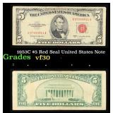 1953C $5 Red Seal United States Note Grades vf++