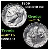 1959 Roosevelt Dime 10c Grades Gem++ Full Bands