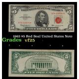 1963 $5 Red Seal United States Note Grades vf+