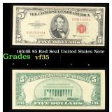 1953B $5 Red Seal United States Note Grades vf++