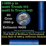 BU Shotgun Jefferson 5c roll, 1986-d 40 pcs Bank $
