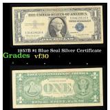 1957B $1 Blue Seal Silver Certificate Grades vf++