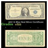 1957 $1 Blue Seal Silver Certificate Grades vf+