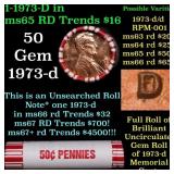 BU Shotgun Lincoln 1c roll, 1973-d 50 pcs Bank Wra