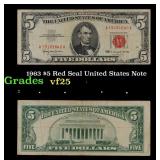 1963 $5 Red Seal United States Note Grades vf+
