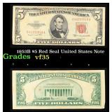 1953B $5 Red Seal United States Note Grades vf++