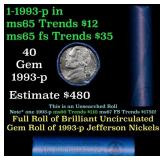 BU Shotgun Jefferson 5c roll, 1993-p 40 pcs Bank $