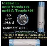 BU Shotgun Jefferson 5c roll, 1988-d 40 pcs Bank $