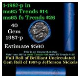 BU Shotgun Jefferson 5c roll, 1987-p 40 pcs Bank $