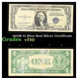 1935E $1 Blue Seal Silver Certificate Grades vf++