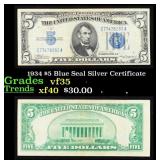 1934 $5 Blue Seal Silver Certificate Grades vf++