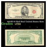 1953B $5 Red Seal United States Note Grades vf++