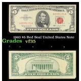 1963 $5 Red Seal United States Note Grades vf++