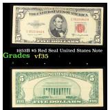 1953B $5 Red Seal United States Note Grades vf++