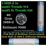 BU Shotgun Jefferson 5c roll, 1988-d 40 pcs Bank $