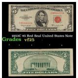 1953C $5 Red Seal United States Note Grades vf+