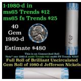 BU Shotgun Jefferson 5c roll, 1980-d 40 pcs Bank $
