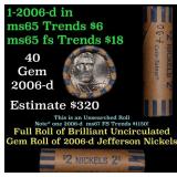 BU Shotgun Jefferson 5c roll, 2006-d 40 pcs Bank $