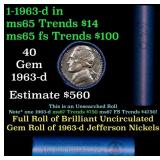 BU Shotgun Jefferson 5c roll, 1963-d 40 pcs Bank $