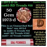 BU Shotgun Lincoln 1c roll, 1973-d 50 pcs Bank Wra