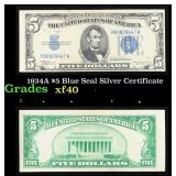 1934A $5 Blue Seal Silver Certificate Grades xf