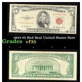 1953 $5 Red Seal United States Note Grades vf++
