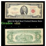 1963 $2 Red Seal United States Note Grades vf+