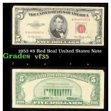 1953 $5 Red Seal United States Note Grades vf++