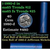 BU Shotgun Jefferson 5c roll, 1980-d 40 pcs Bank $