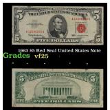 1963 $5 Red Seal United States Note Grades vf+
