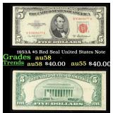 1953A $5 Red Seal United States Note Grades Choice