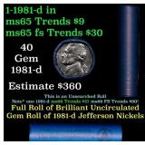 BU Shotgun Jefferson 5c roll, 1981-d 40 pcs Bank $