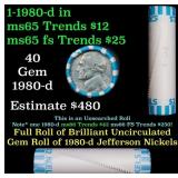 BU Shotgun Jefferson 5c roll, 1980-d 40 pcs Bank $