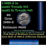 BU Shotgun Jefferson 5c roll, 1986-d 40 pcs Bank $