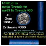 BU Shotgun Jefferson 5c roll, 1981-d 40 pcs Bank $