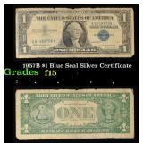 1957B $1 Blue Seal Silver Certificate Grades f+