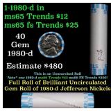 BU Shotgun Jefferson 5c roll, 1980-d 40 pcs Bank $